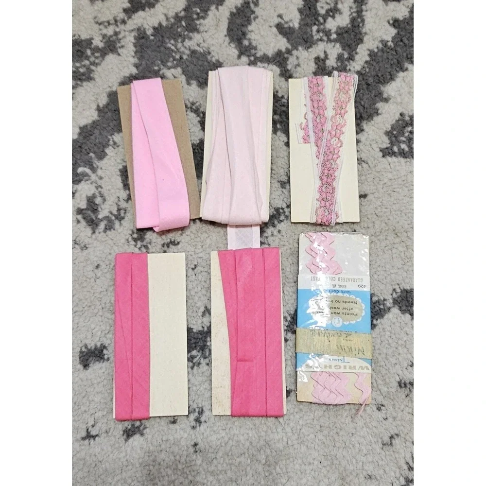 Vintage 50s Pink Bias Tape Sewing Trim Lot of 6